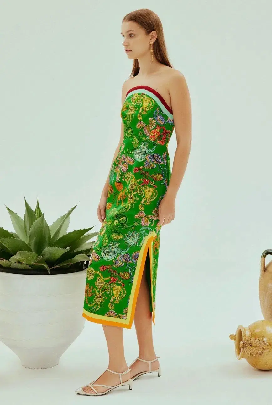 ALEMAIS FIESTA BODICE MIDI DRESS GREEN MULTI SIZE 8 - Image 3