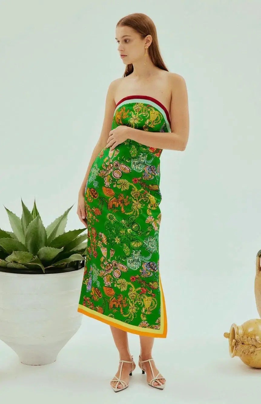 ALEMAIS FIESTA BODICE MIDI DRESS GREEN MULTI SIZE 8 - Image 2