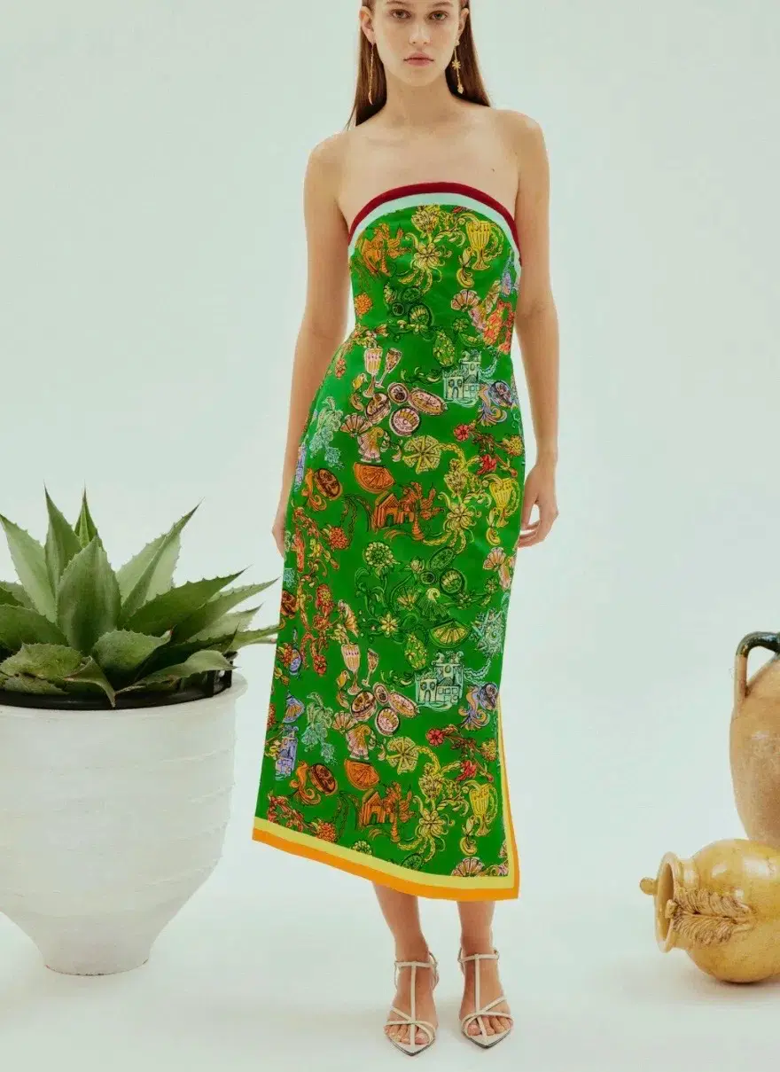 ALEMAIS FIESTA BODICE MIDI DRESS GREEN MULTI SIZE 8 - Image 1