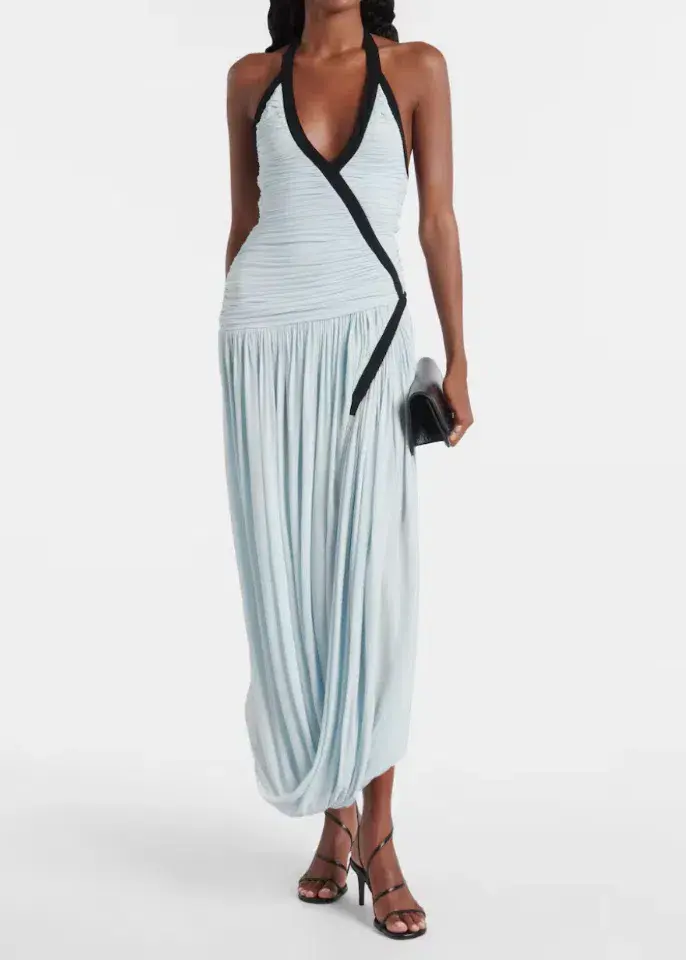 Christopher Esber Suspended Ruched Jersey Maxi Dress Blue Size Au6  - Image 4