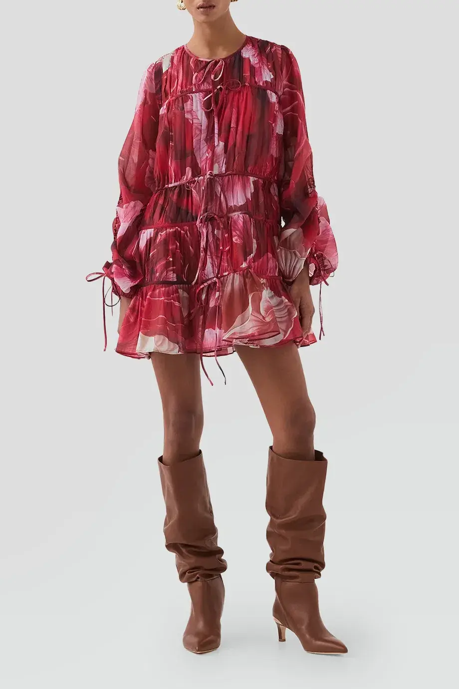 Aje Flora Mini Dress Prismatic Floral Red Size 6 / XS - Image 1