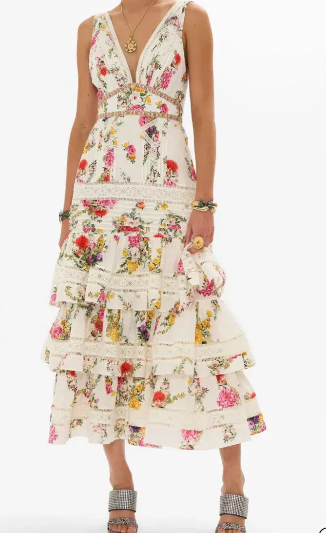 Camilla Tiered Ruffle Hem Dress Egyptian Rose Size M (12) - Image 1