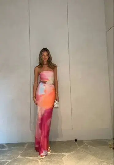 WITH HARPER LU STRAPLESS SLIP MAXI DRESS ABSTRACT ART SIZE XS Aus6-8 - Image 5
