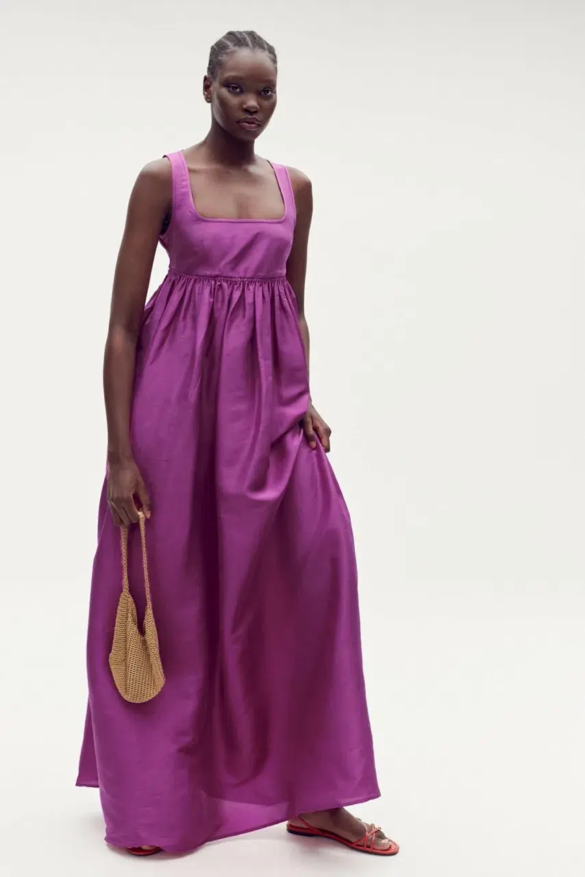 OROTON Strappy Open Back Poplin Maxi Sundress in Magenta Size 10 - Image 1