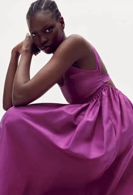 OROTON Strappy Open Back Poplin Maxi Sundress in Magenta Size 10 - Image 6