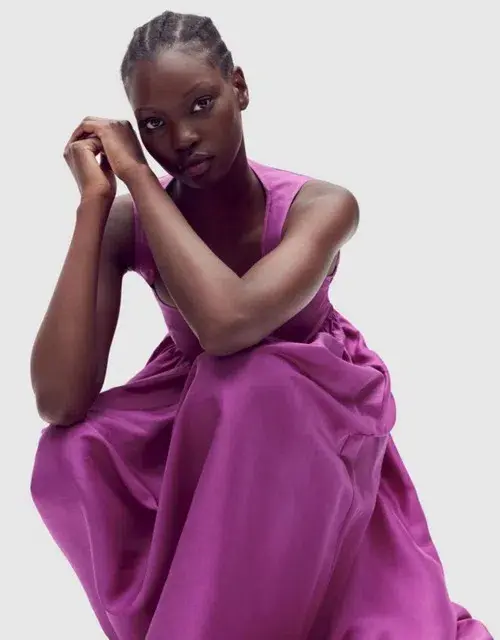 OROTON Strappy Open Back Poplin Maxi Sundress in Magenta Size 10 - Image 5