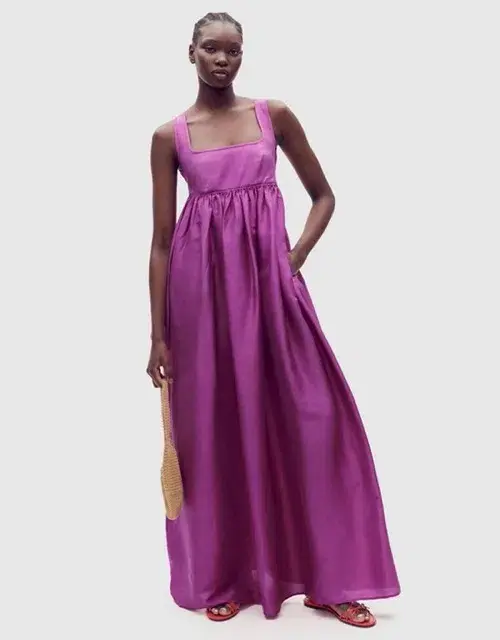 OROTON Strappy Open Back Poplin Maxi Sundress in Magenta Size 10 - Image 3