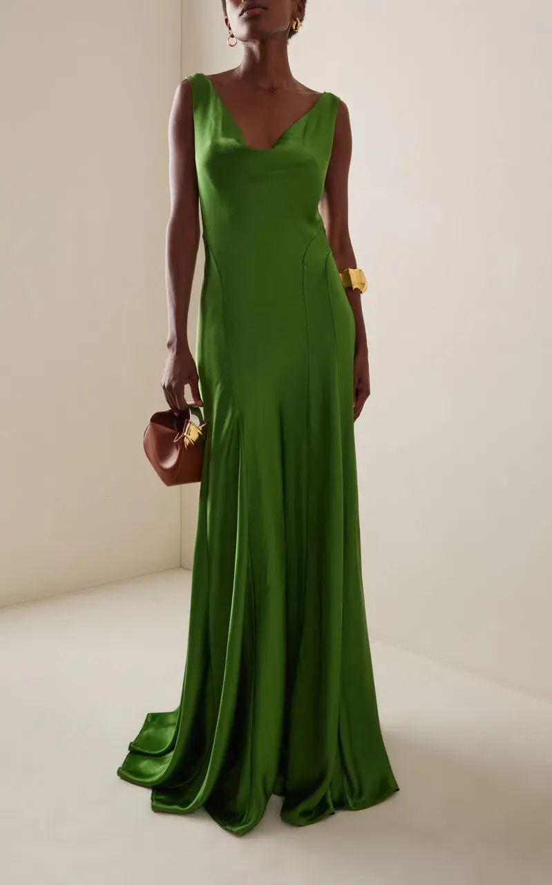 ANNA QUAN Keira Draped Maxi Dress Gown in Green Fern 10 - Image 1