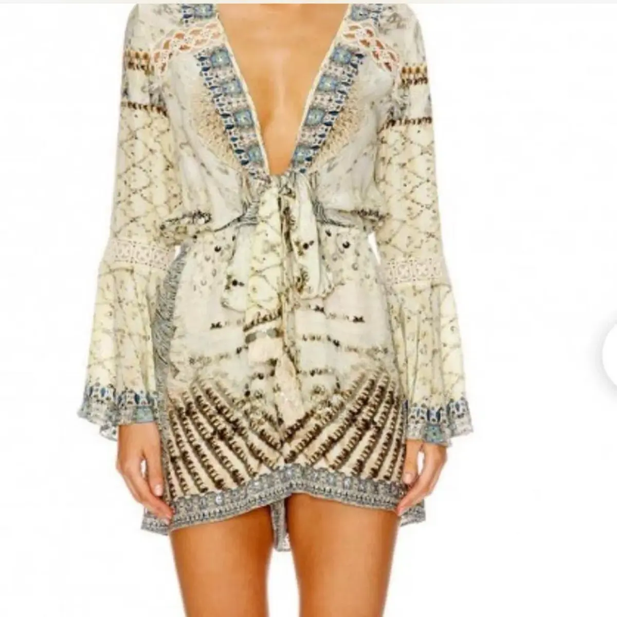 Camilla Silk Playsuit Romper Love Weave Tie Front Wide Sleeve - Image 1