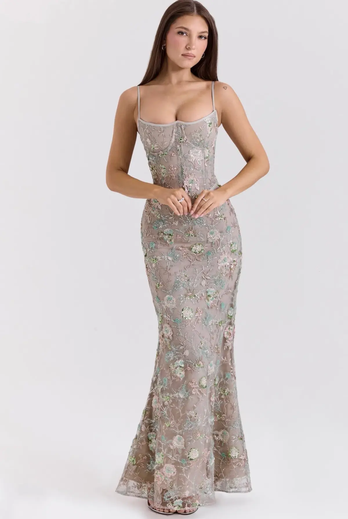 House of CB Naima Embellished Beaded Corset Maxi Dress Silver size 6 - Image 2