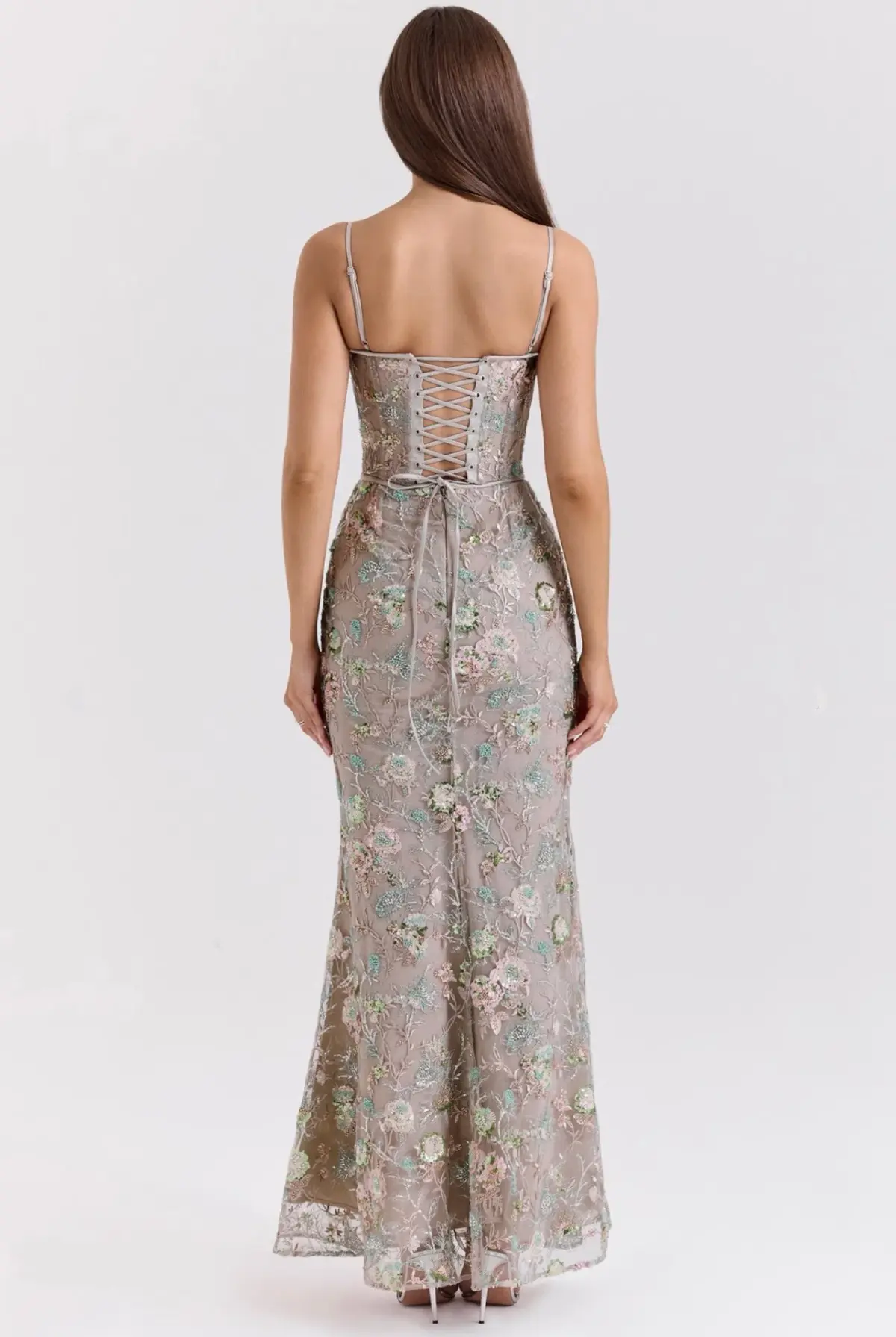 House of CB Naima Embellished Beaded Corset Maxi Dress Silver size 6 - Image 6