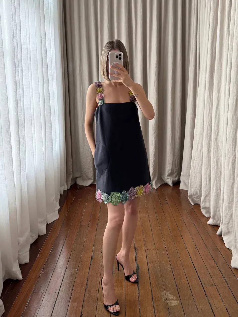 ALEMAIS Lolita Floral Beaded Mini Dress Black 10 AU - Image 6