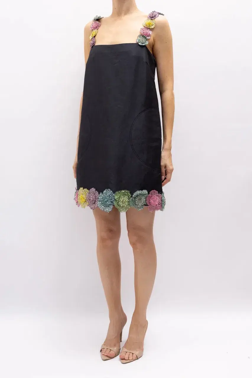 ALEMAIS Lolita Floral Beaded Mini Dress Black 10 AU - Image 4