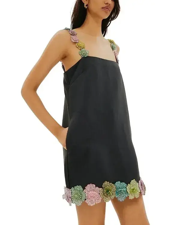 ALEMAIS Lolita Floral Beaded Mini Dress Black 10 AU - Image 9