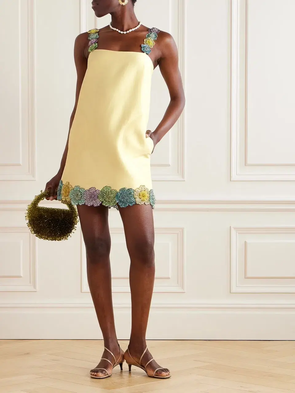 ALEMAIS Lolita Floral Beaded Mini Dress Yellow 10 AU - Image 15