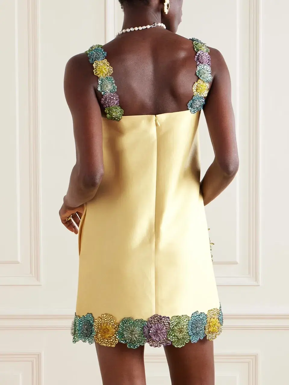 ALEMAIS Lolita Floral Beaded Mini Dress Yellow 10 AU - Image 16