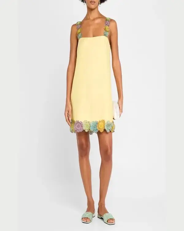 ALEMAIS Lolita Floral Beaded Mini Dress Yellow 10 AU - Image 8