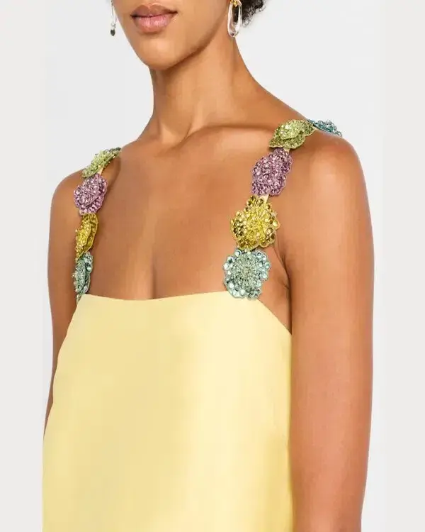 ALEMAIS Lolita Floral Beaded Mini Dress Yellow 10 AU - Image 9