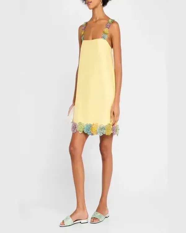 ALEMAIS Lolita Floral Beaded Mini Dress Yellow 10 AU - Image 7