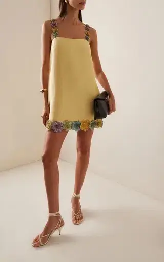 ALEMAIS Lolita Floral Beaded Mini Dress Yellow 10 AU - Image 1
