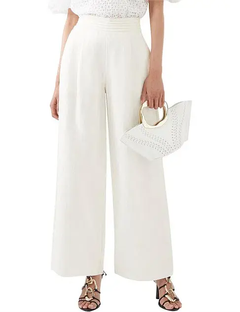 Aje Tate Linen Bland Wide Leg Pant white size 10 - Image 1