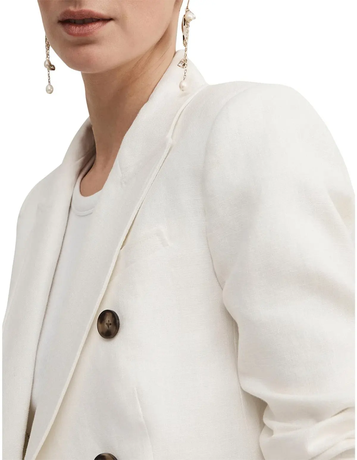 Witchery Linen Double-Breasted Crop Sleeve Blazer White Size 8 - Image 4
