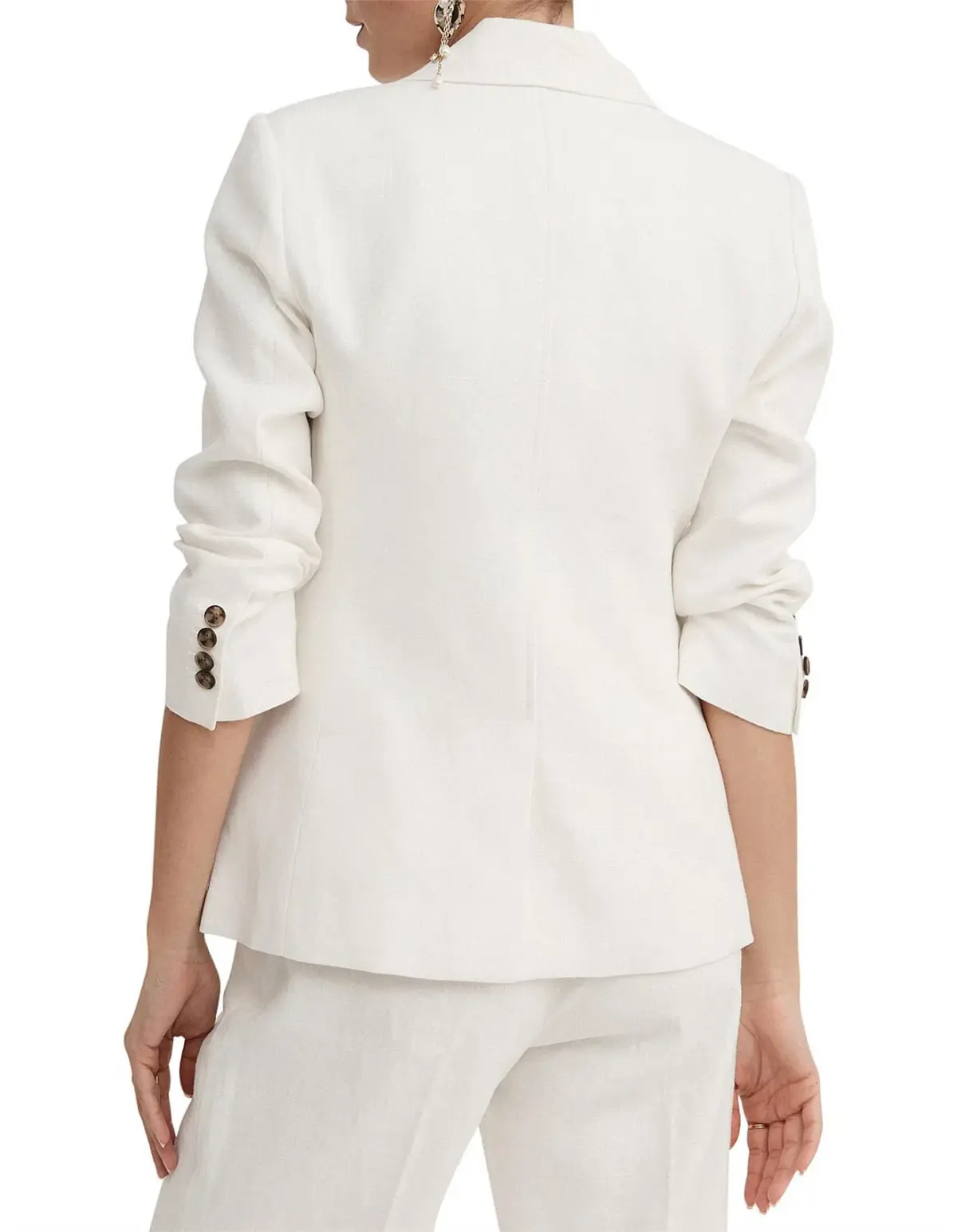 Witchery Linen Double-Breasted Crop Sleeve Blazer White Size 8 - Image 5