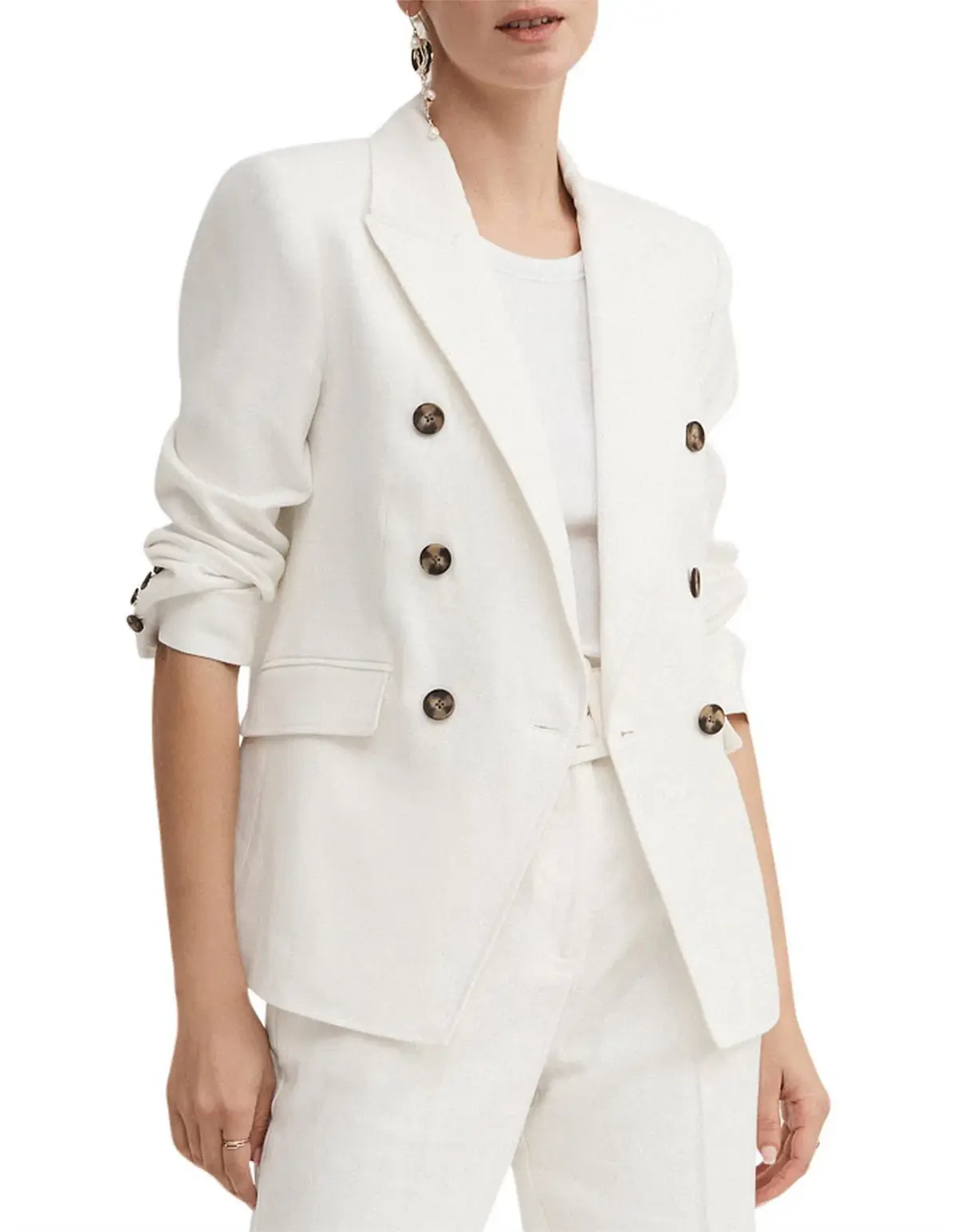 Witchery Linen Double-Breasted Crop Sleeve Blazer White Size 8 - Image 2