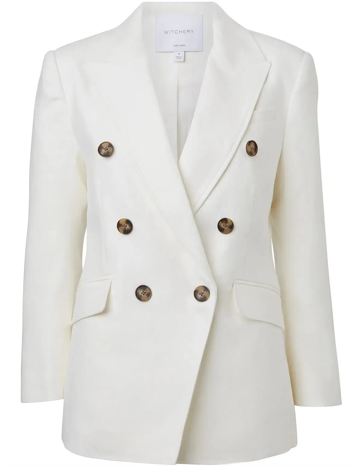 Witchery Linen Double-Breasted Crop Sleeve Blazer White Size 8 - Image 6