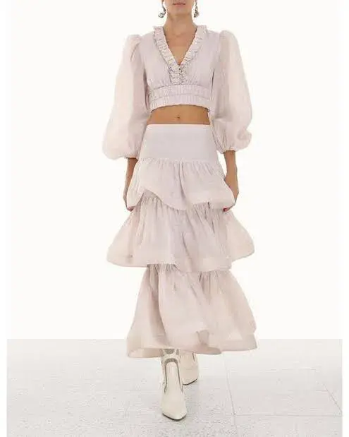 Zimmermann Rhythmic Ruffle Bodice And Tiered Midi Skirt Set Size 2 AUS 12 - Image 2