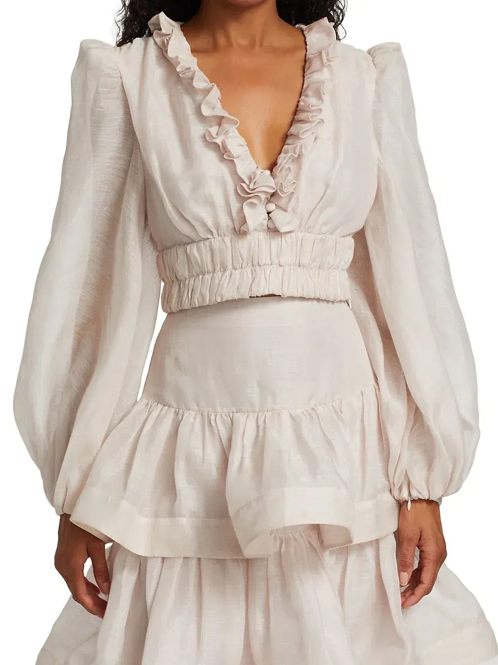 Zimmermann Rhythmic Ruffle Bodice And Tiered Midi Skirt Set Size 2 AUS 12 for rent on The Volte - main image