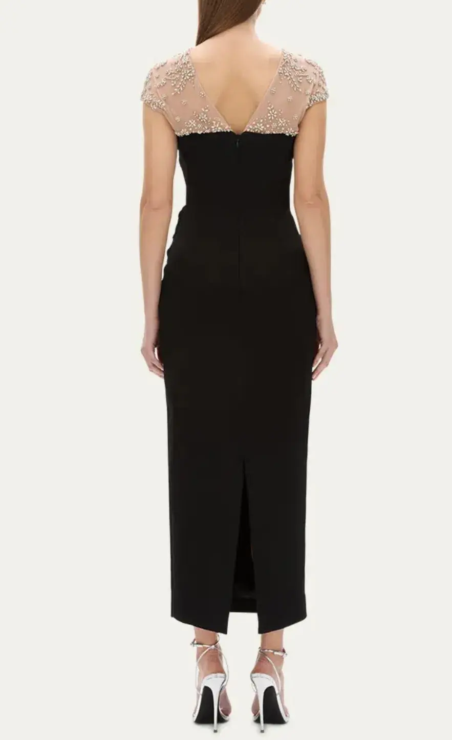 Rachel Gilbert Dottie Floral Crystal Sheer Draped Midi Dress Black Size 6 - Image 3