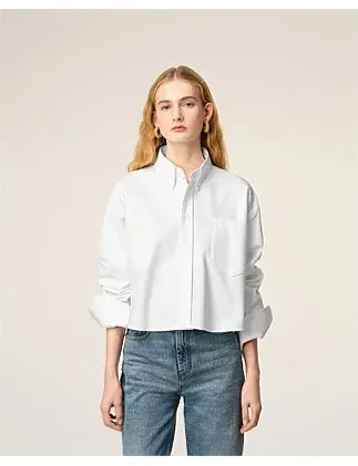 Ami CROPPED Long Sleeve BU SHIRT White Size 8 for rent on The Volte - main image