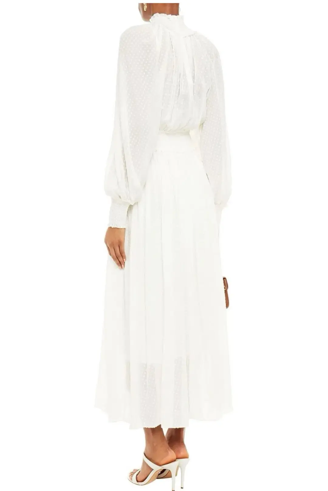Zimmermann Dress White Shirred Fil Coupé Silk-Blend Maxi Sz 3/ AU 12-14 for rent on The Volte - main image