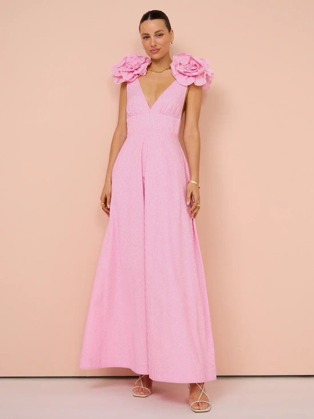 Aston Studio Eliza Dress in Fuschia Fine Stripe - Image 1