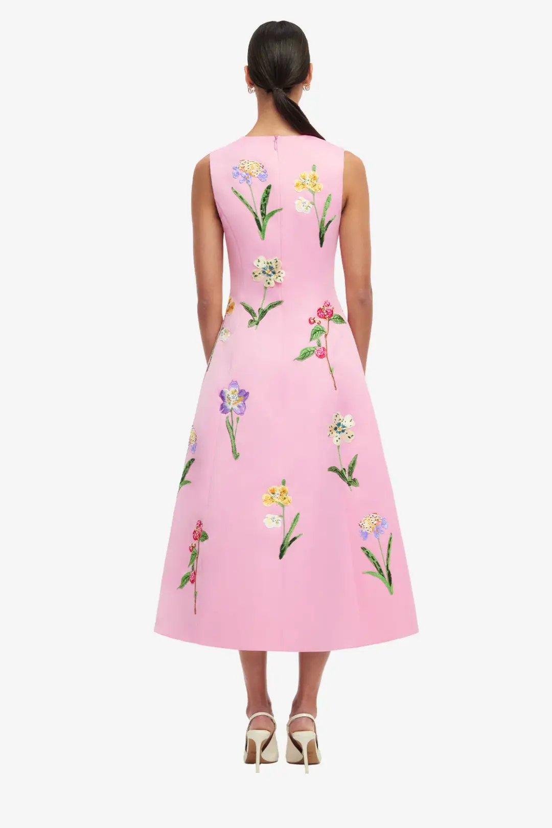 Leo Lin Cleo Embellished Sleeveless Midi Dress in Wild Flower in Flamingo Pink Size 12 for rent on The Volte - main image