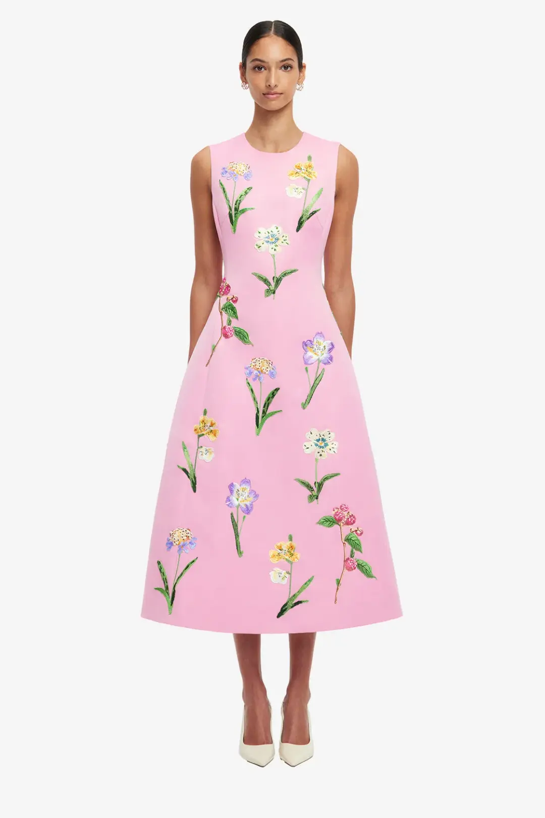 Leo Lin Cleo Embellished Sleeveless Midi Dress in Wild Flower in Flamingo Pink Size 12 for rent on The Volte - main image