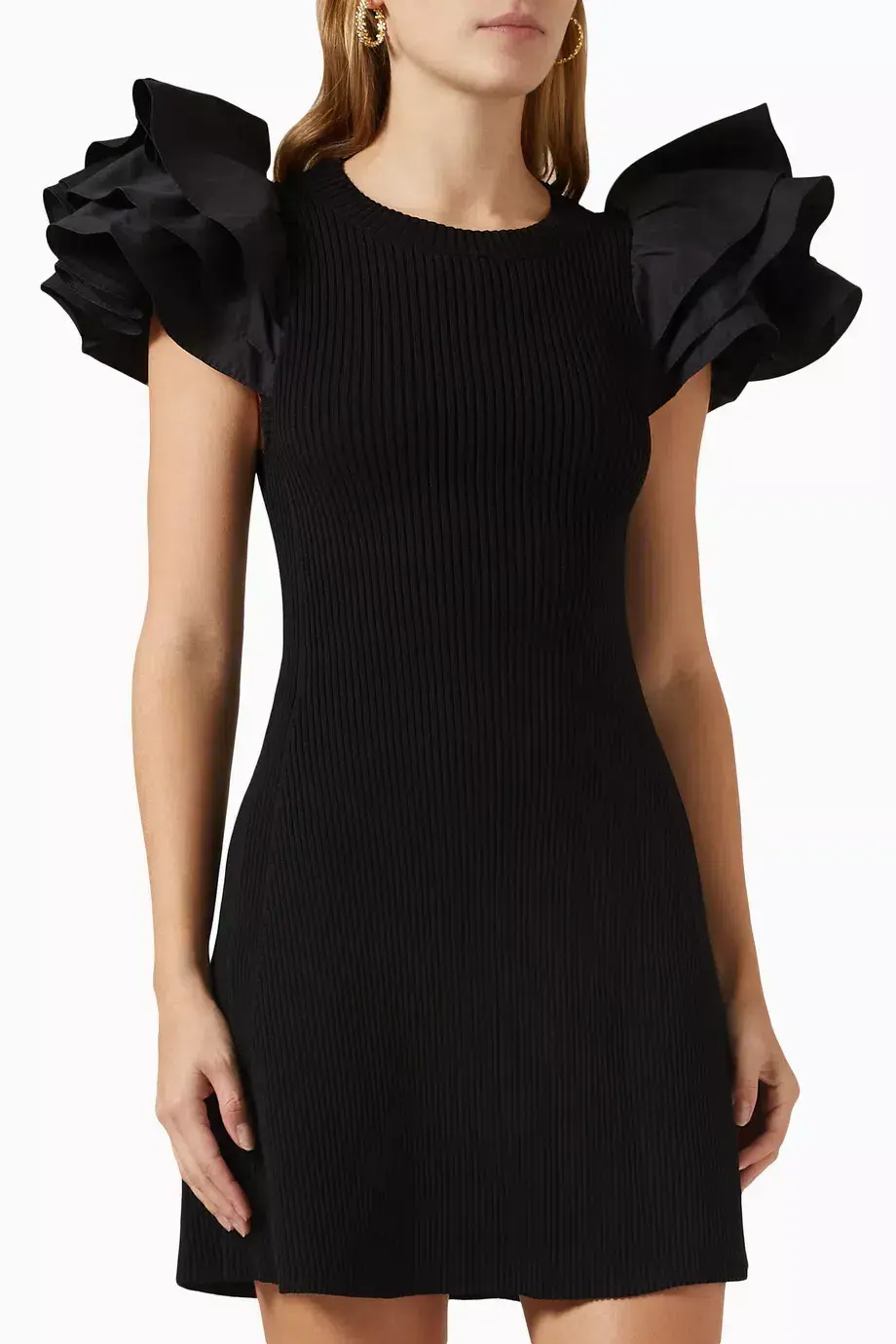Aje Black Questa Puff Ruffle Sleeve Mini Dress | Size M for rent on The Volte - main image