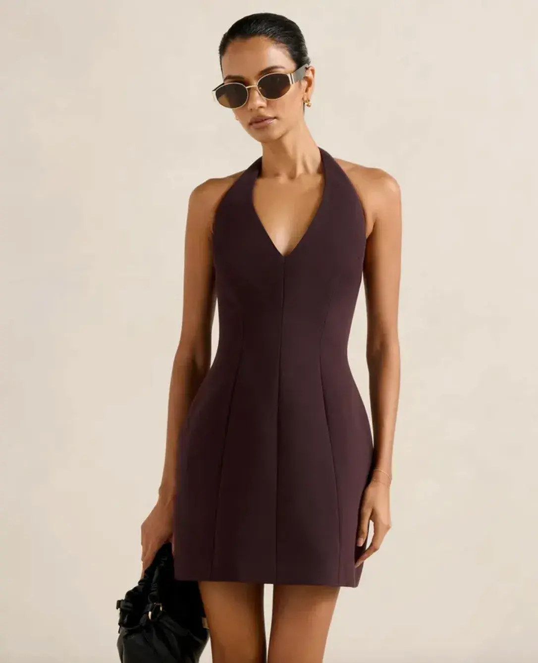 Riley Petite Structured Halter Mini Dress chocolate size 10  - Image 1