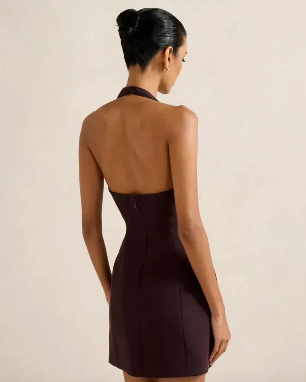 Riley Petite Structured Halter Mini Dress chocolate size 10  - Image 2