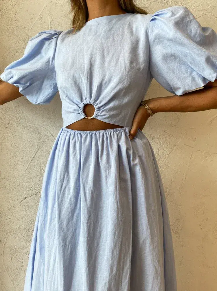 By Nicola Dahlia Ring Detail Maxi Dress In Sky - Image 2