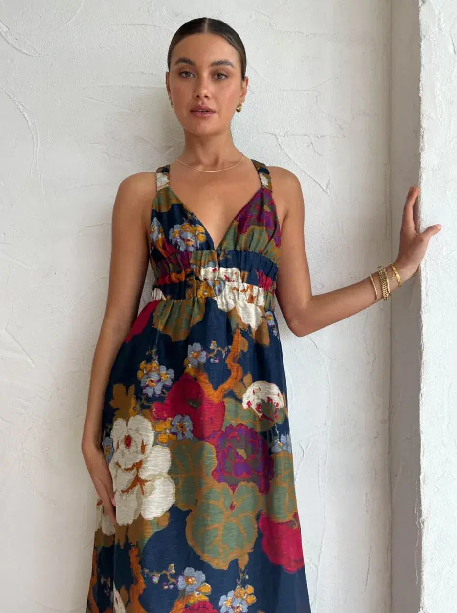 SIR THE LABEL BONITA V NECK GOWN FLORAL SIZE 1/AU 8 for rent on The Volte - main image