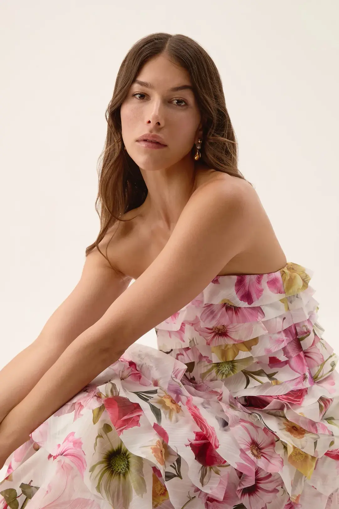 Aje / Fleur Pleated Gown / Collage Floral / Size 16 for rent on The Volte - main image