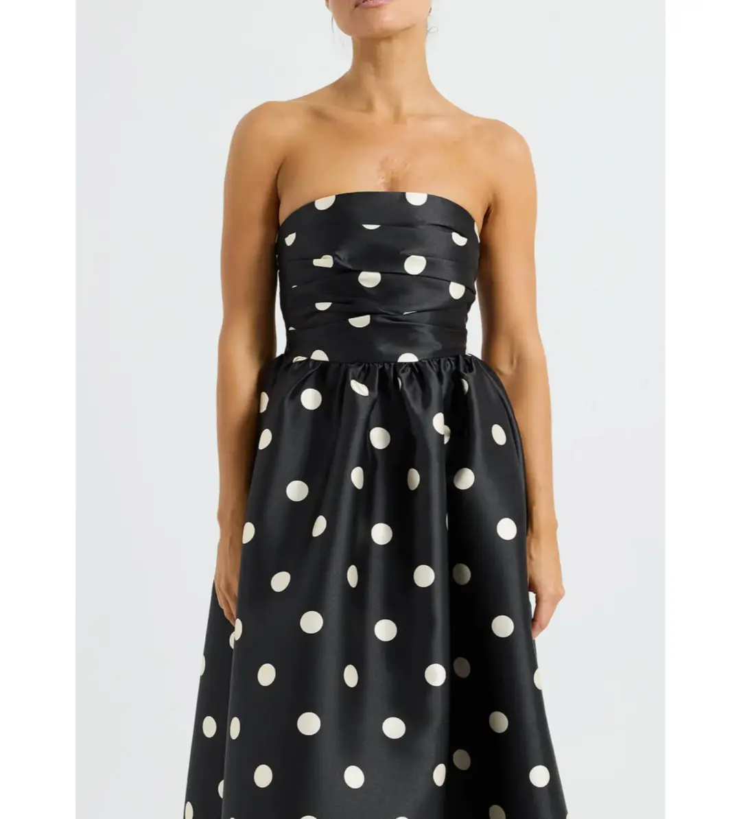 Pasduchas Dottie Strapless Midi Dress Black/Cream Size AU 10 for rent on The Volte - main image