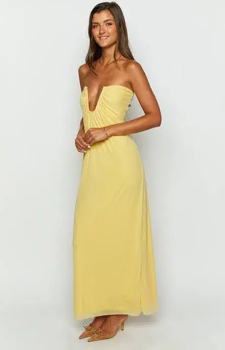 Beginning Boutique Braelyn Yellow Strapless Maxi Dress for rent on The Volte - main image