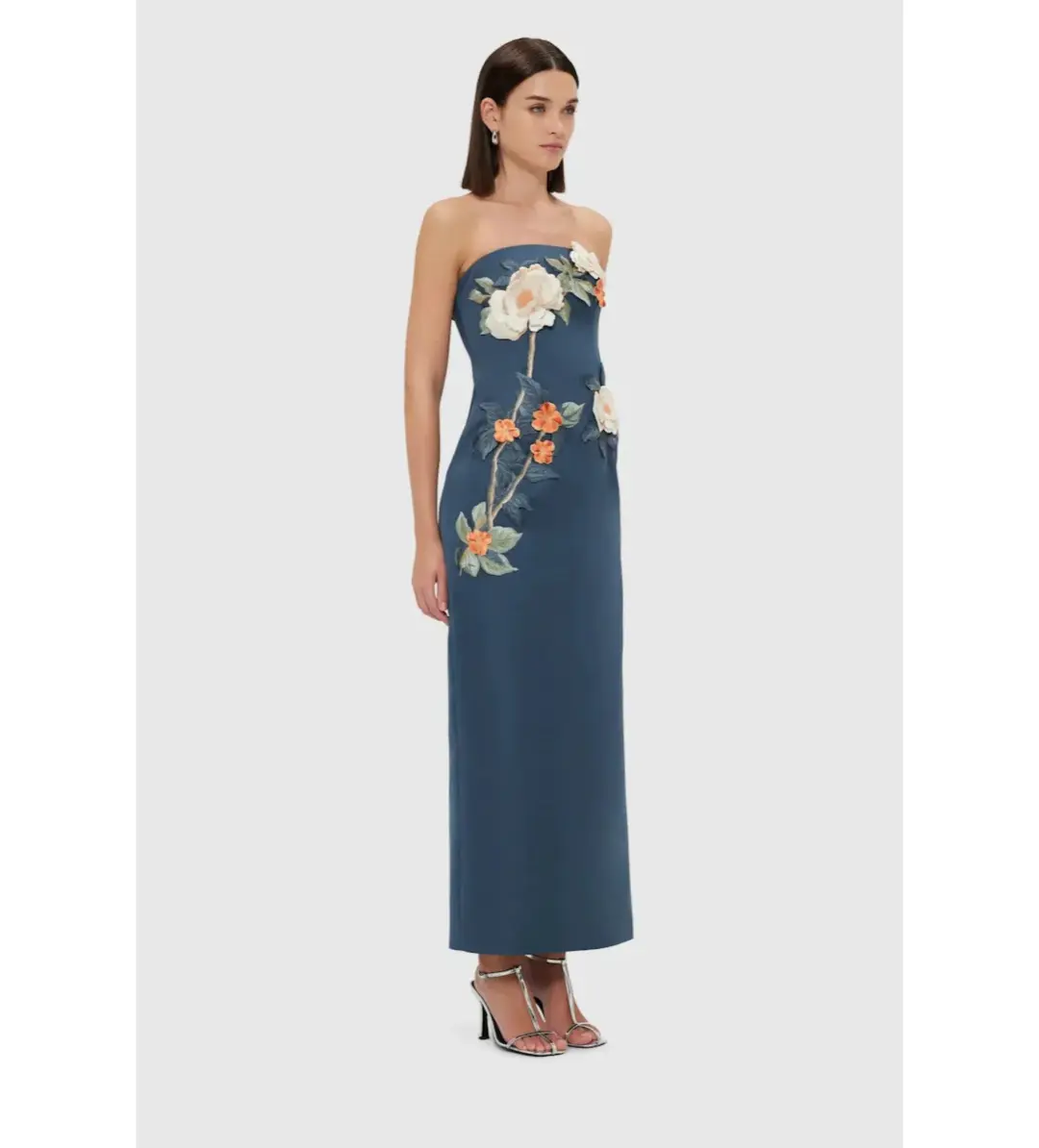 Leo Lin Rayna Appliqué Floral Bustier Maxi Dress Pear Blossom Size AU 12 for rent on The Volte - main image