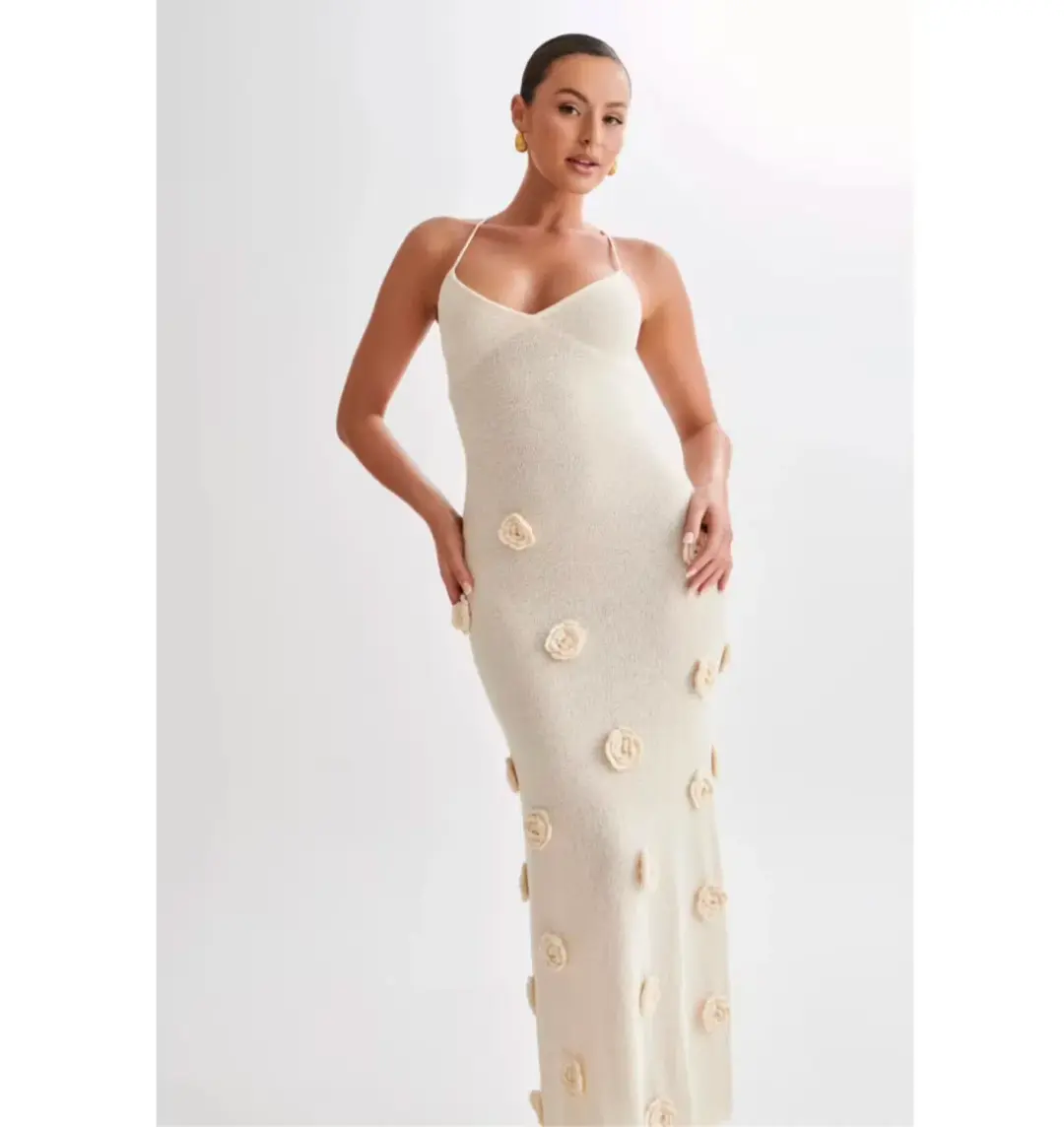Meshki Suki Knit Maxi Dress With Flowers Nude Size Small / AU 8 for rent on The Volte - main image