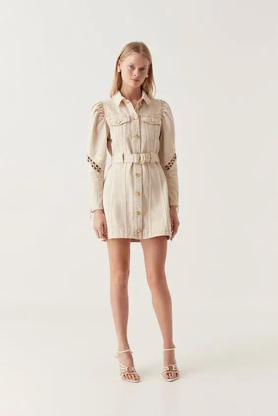 Aje Effie Braided Denim Dress Beige for rent on The Volte - main image