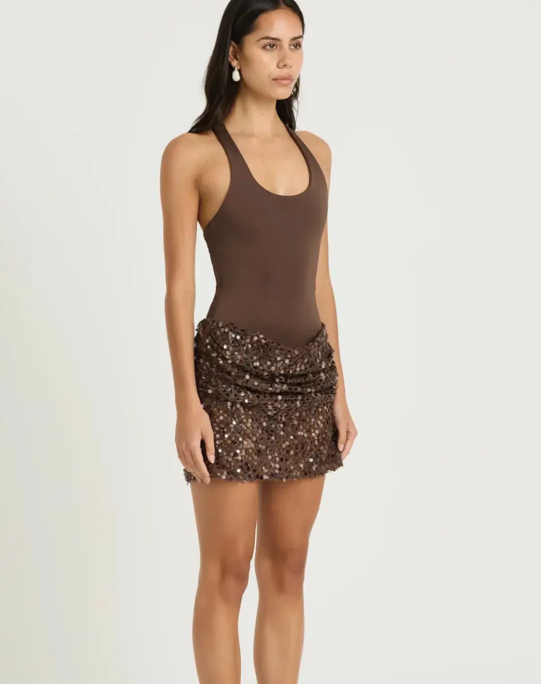 Benni Ariel Mini Dress in Cocoa Brown Size 8 for rent on The Volte - main image