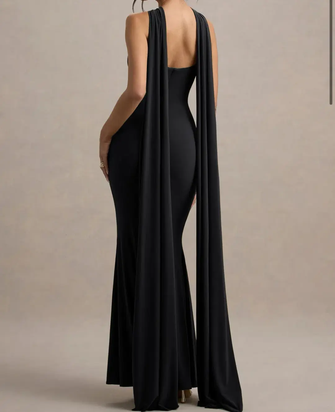 Club L London - Black Twist Halter Neck Cape Maxi Dress AU size 10 for rent on The Volte - main image